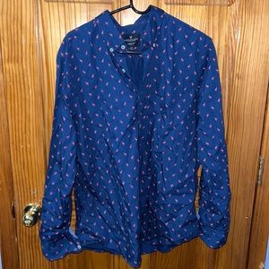 American Eagle Button Down Shirt Navy with Flamingos Size M